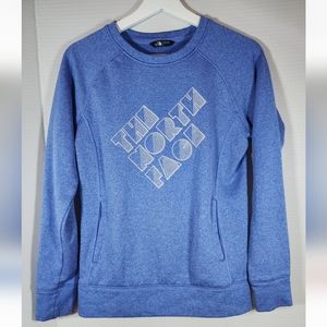 The North Face Women's Pullover Sweatshirt Sz S Blue White Logo Long Sleeve